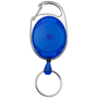 a blue gerlos clip key chain with metal clip to one side and pull our keyring to the other