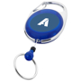 blue gerlos roller clip key chain with pull out keyring and a 1 colour branding to the front centre