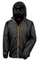 Lightweight Stowable Jacket in black with full zip in orange