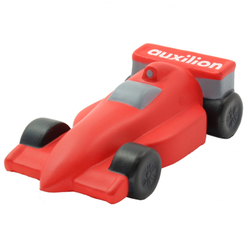stress toy in the shape of a racing car, in red