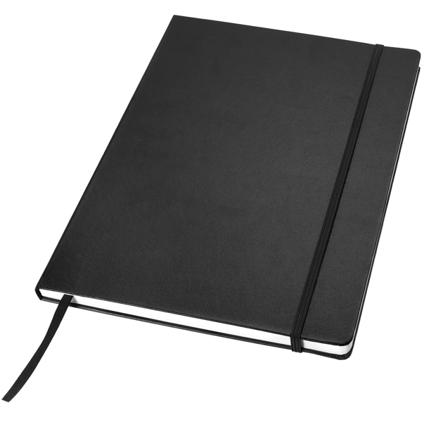 Black A4 executive notebook with a hard cover and elastic closure