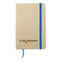 A6 evernote recycled paper notebook with blue elastic closure strap and ribbon with 2 colour print logo