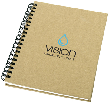 A6 Wirobound Notebook with natural recycled cover and 2 colour print logo