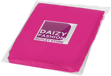 Ziva Disposable Poncho in pink in pouch with 2 colour print logo