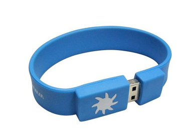 Wristband USB flash drive in blue with 1 colour print