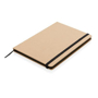Eco Friendly A5 Kraft Notebook in brown with black elastic closure strap, ribbon and page edges