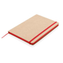 Eco Friendly A5 Kraft Notebook in brown with red elastic closure strap, ribbon and page edges