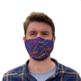 Premier 3ply Face Mask in bluw with full colour print being worn front view