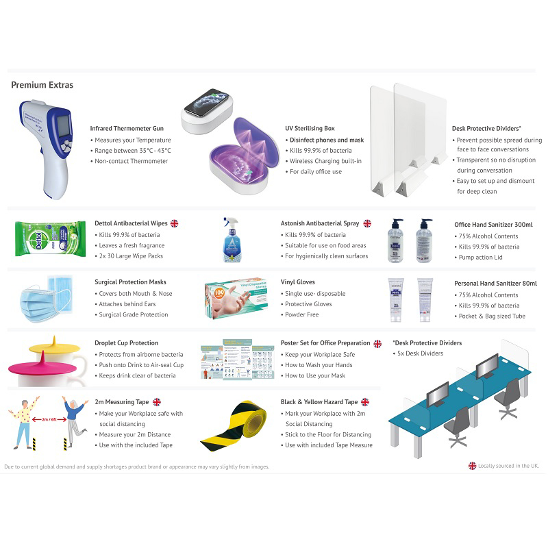 a selection of office protection goods each with a description