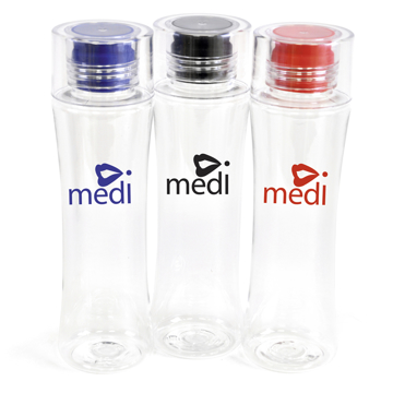 three tritan plastic bottles in red, blue and black
