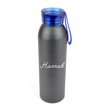 Eclipse Aluminium water bottle in grey with blue plastic lid and 1 colour print
