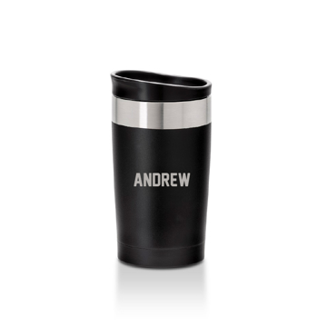 Arusha 350ml stainless steel cup in black with engraved name
