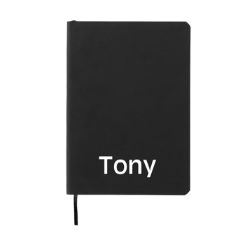 Standard flexible softcover notebook in black with printed name