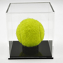 Acrylic Tennis Ball Display Case with tennis ball on black base front on