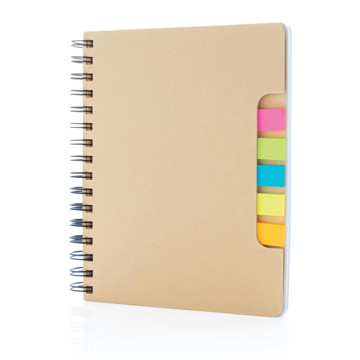 kraft notebook with sticky notes to the side