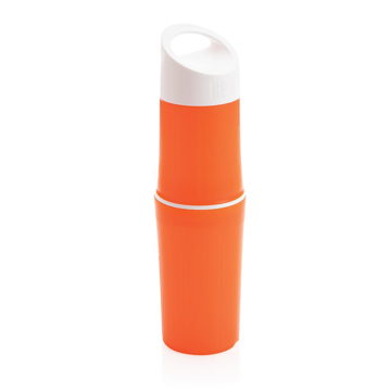 orange reusable drinks bottle with central screw on section