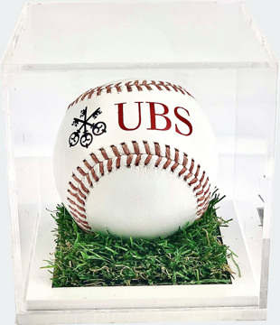 Acrylic display case with branded baseball ball