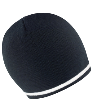 Solid black knitted beanie with contrasting white stripe around the rim