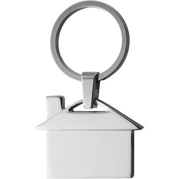 silver metal keyring in the shape of a house
