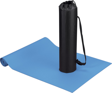 blue yoga mat with black carry case