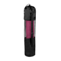 Pink yoga mat in a black mesh carry case