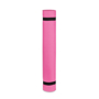 pink yoga mat rolled with a black strap