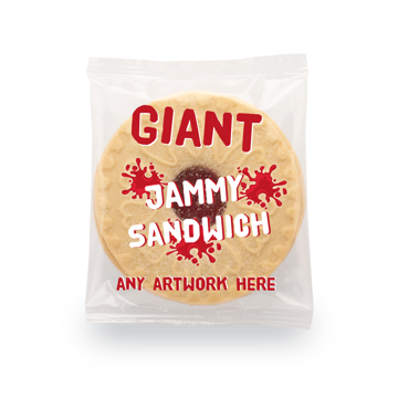 giant jammy sandwich in printed flow wrapped