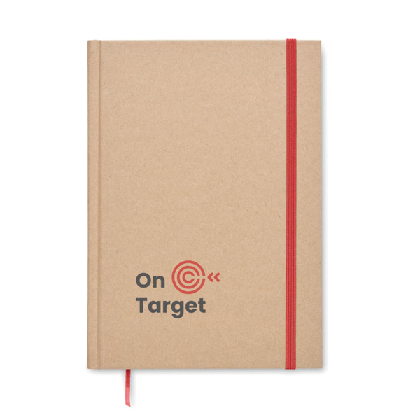 A5 notebook with red elastic strap