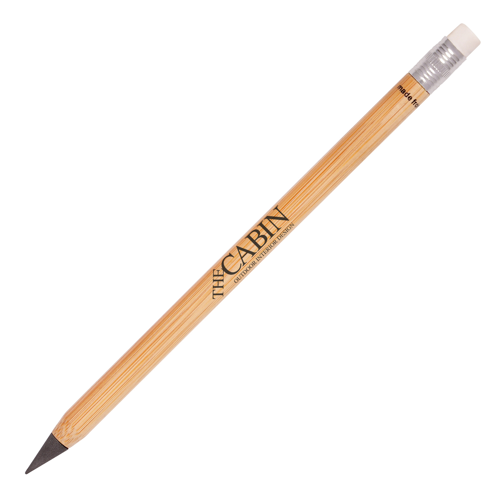 bamboo pencil with white eraser and bamboo casing