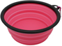 Folding dog bowl pink with black rim