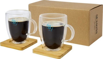 glass mugs with print and coffee