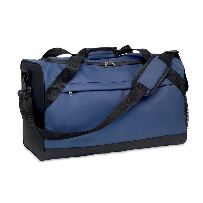 Blue duffel sports bag front on