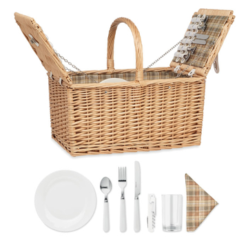 Wicker basket picnic set with accessories