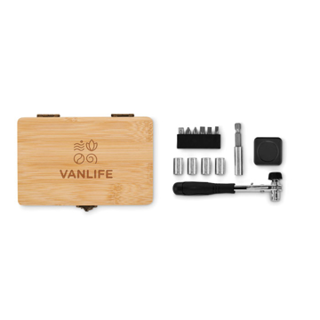 Tool set in bamboo case with print
