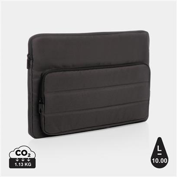 black laptop sleeve with an extra front pocket. Zip up.