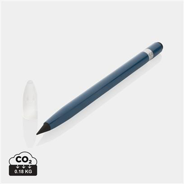 blue aluminium inkless pen with a graphite tip and black eraser 