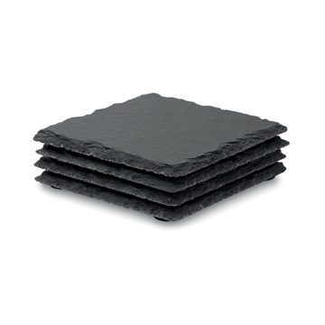 4 square dark grey slate coasters piled on top of each other