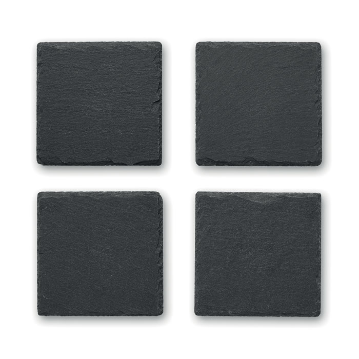 4 square dark grey slate coasters 
