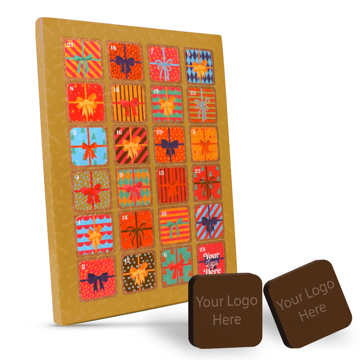 large advent calendar filled with 24 3d moulded chocolates with your logo or branding