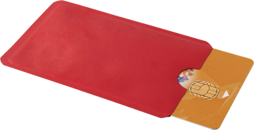 Red card holder with an orange card inside