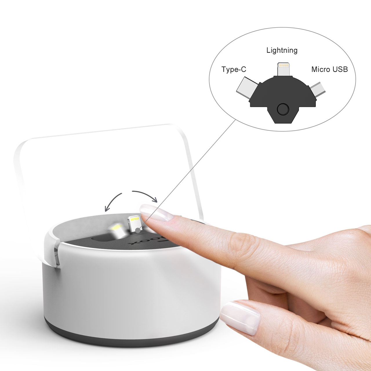 charging hub showing different connectors