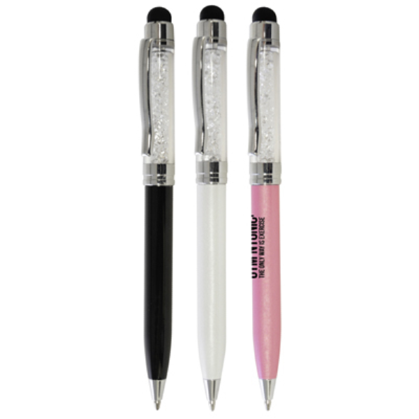 3 Ballpoint Pens with crystals in black white and pink