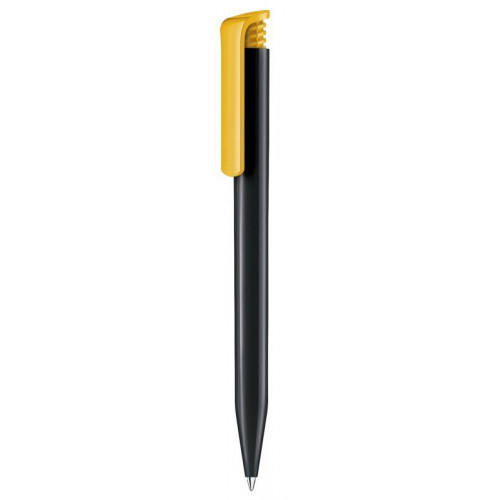 black super hit recycled pen with yellow clip