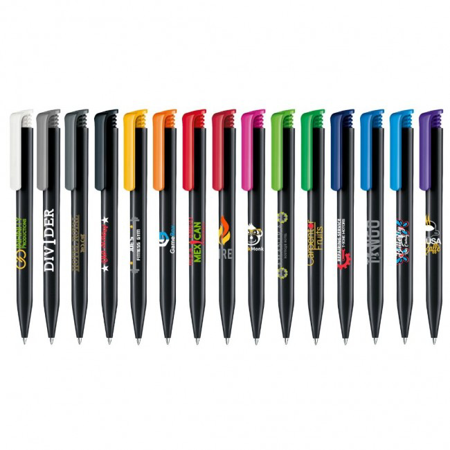 group show of super hit recycled ball pens in black