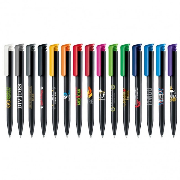 group show of super hit recycled ball pens in black