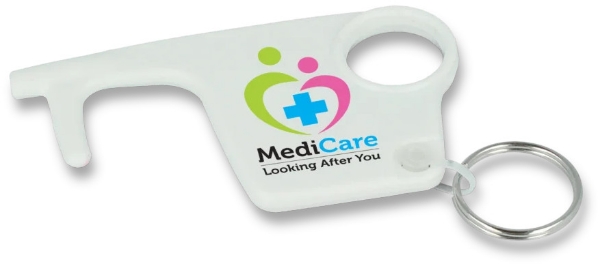 Hygiene plastic key in white with full colour print