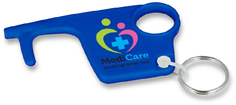 Hygiene plastic key in blue with full colour print