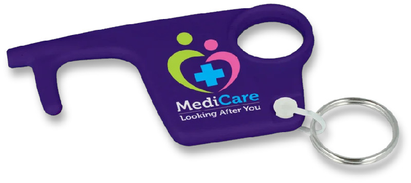 Hygiene plastic key in purple with full colour print