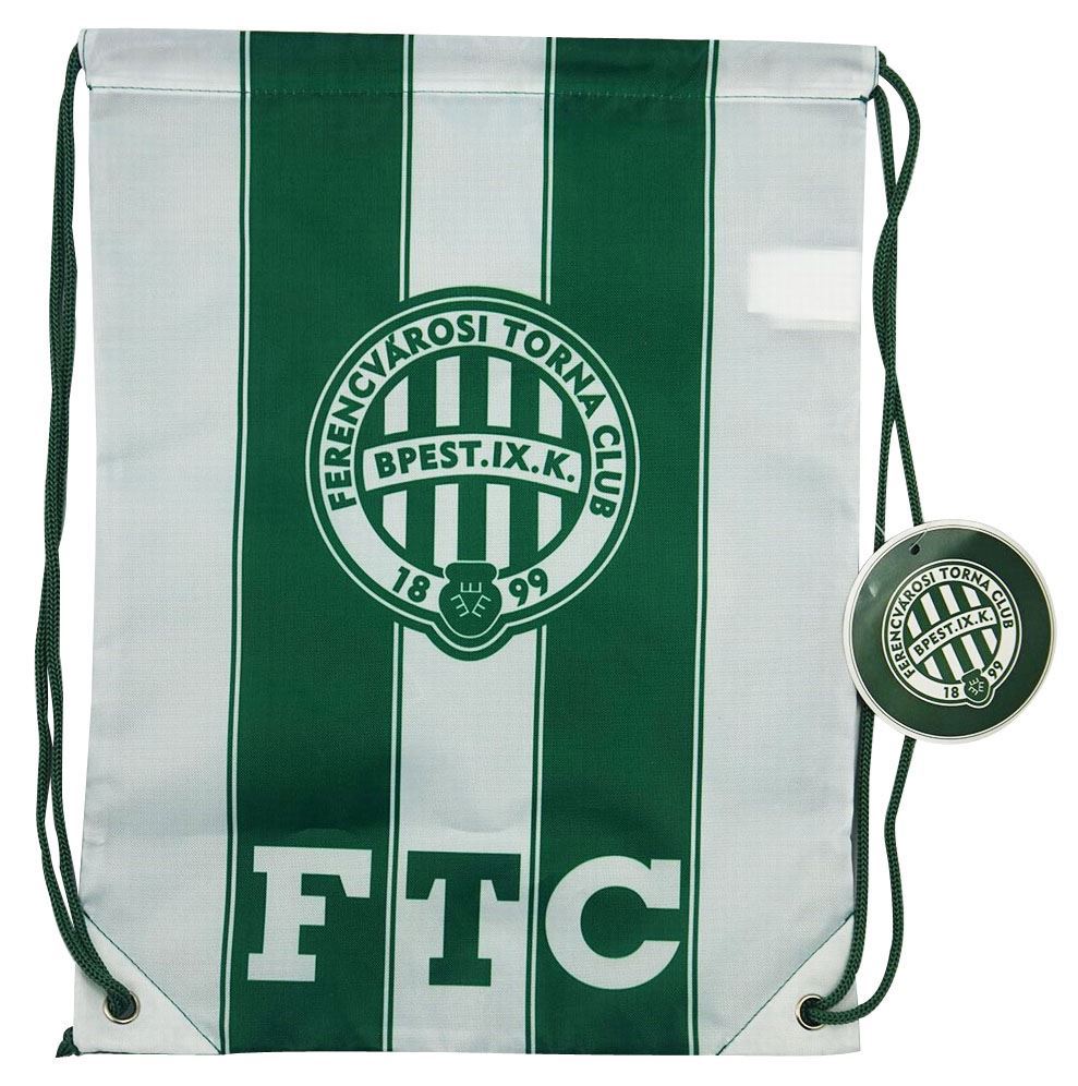 Drawstring bag with white and green stripes