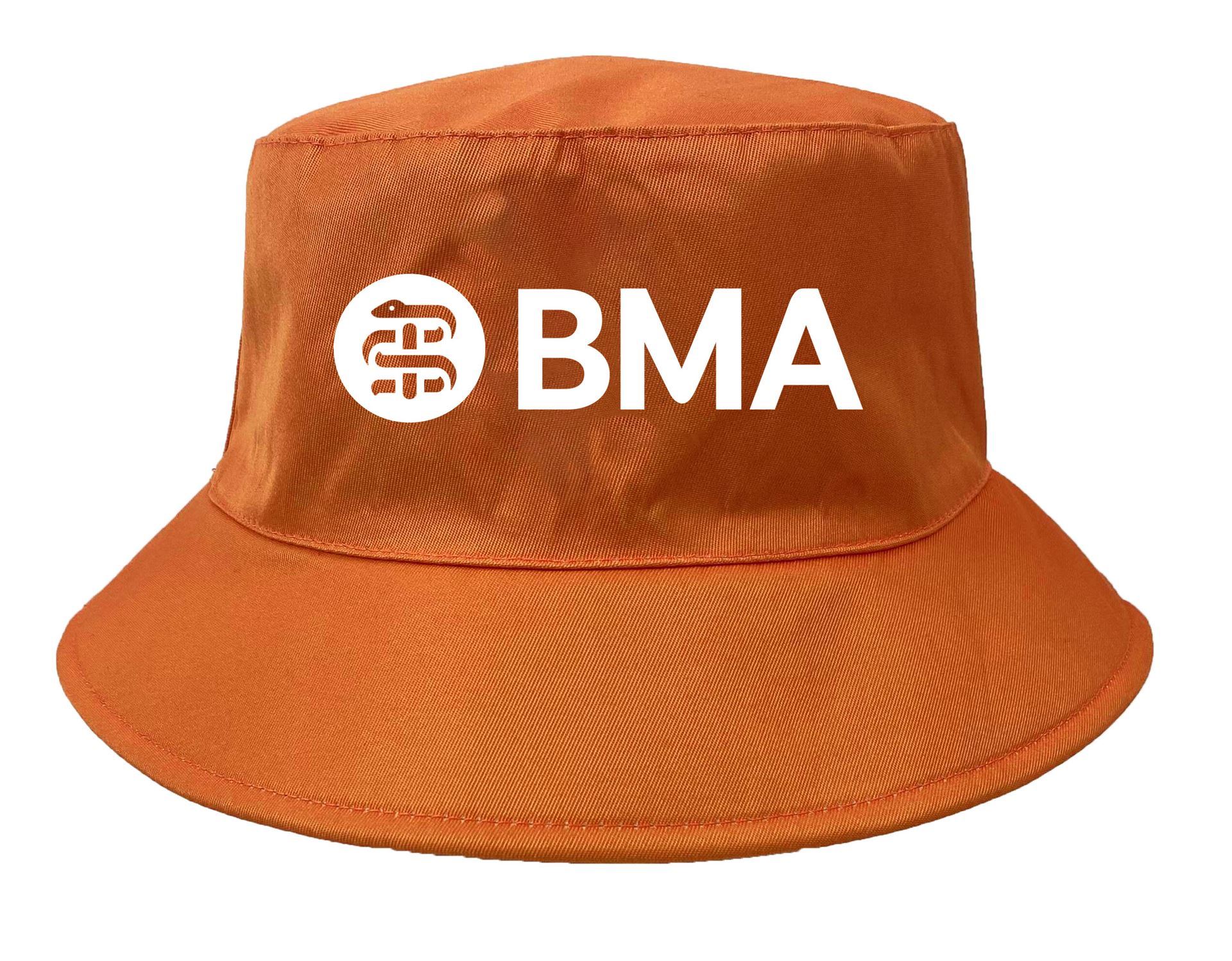 reversible bucket hat in orange with a white logo